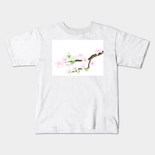 Branch with  pink flowers on white background Kids T-Shirt